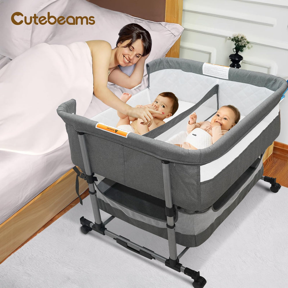 Cutebeams Twin Bassinet bedside attachment for easy nighttime access to twins
