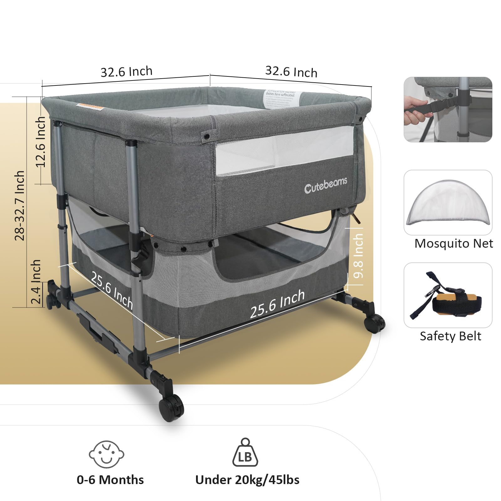 Cutebeams Twin Bassinet in self-rocking mode soothing two babies gently