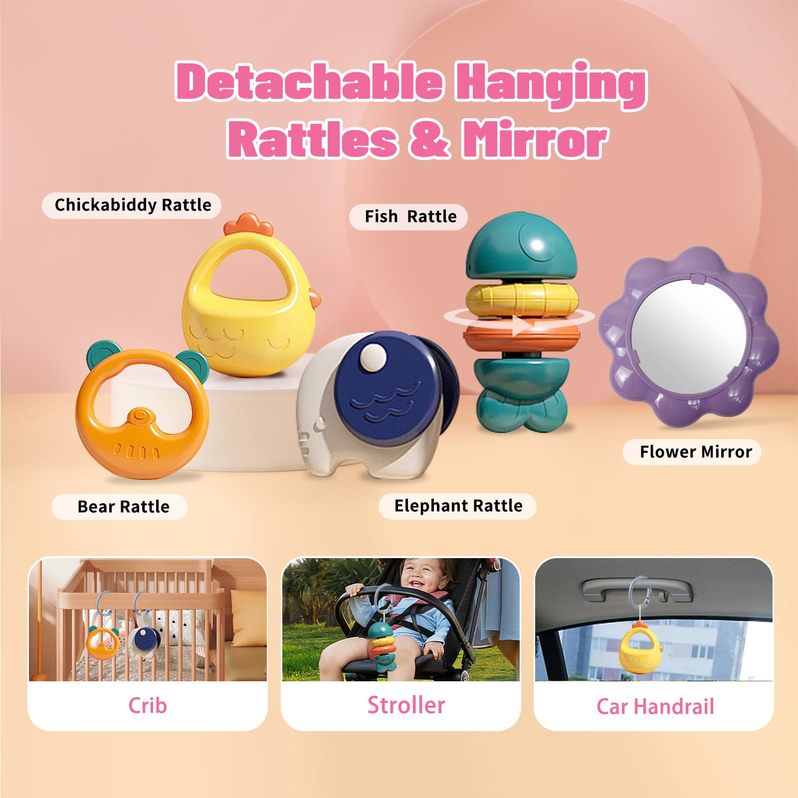 Cuterabit 3-in-1 baby activity gym center detachable rattles with bright colors attract baby’s attention