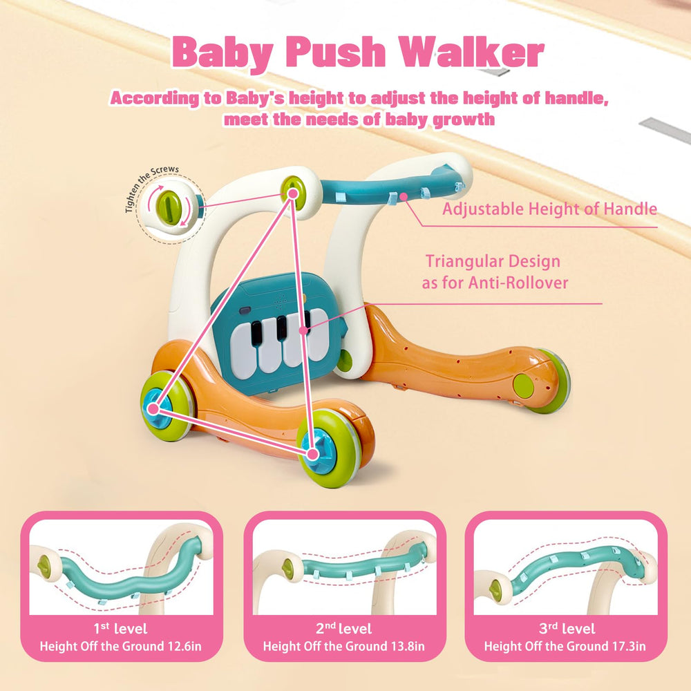 Cuterabit 3-in-1 baby activity gym center push walker helps babies learn standing and walking with adjustable height