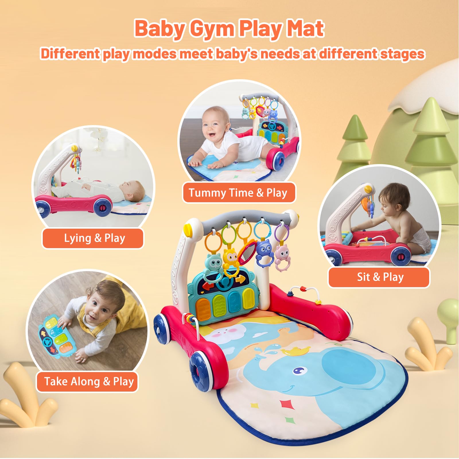 Cuterabit baby gym play mat rattles for grabbing and shaking to boost fine motor play.