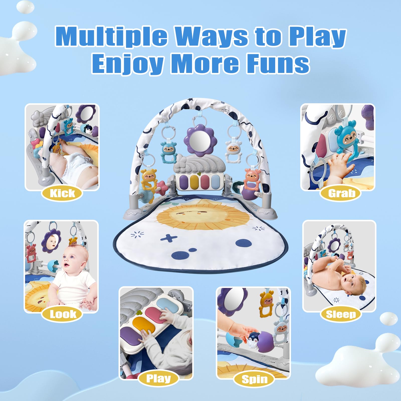 Cuterabit detachable toys show rattles and mirror for grasping practice and self-recognition play.