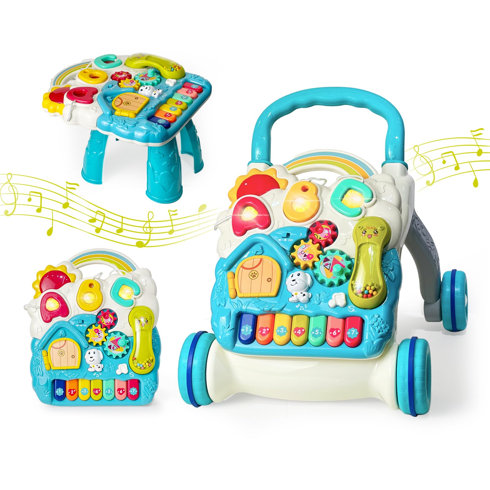 Cuterabit sit-to-stand baby walker blue front view supports early walking and exploration.