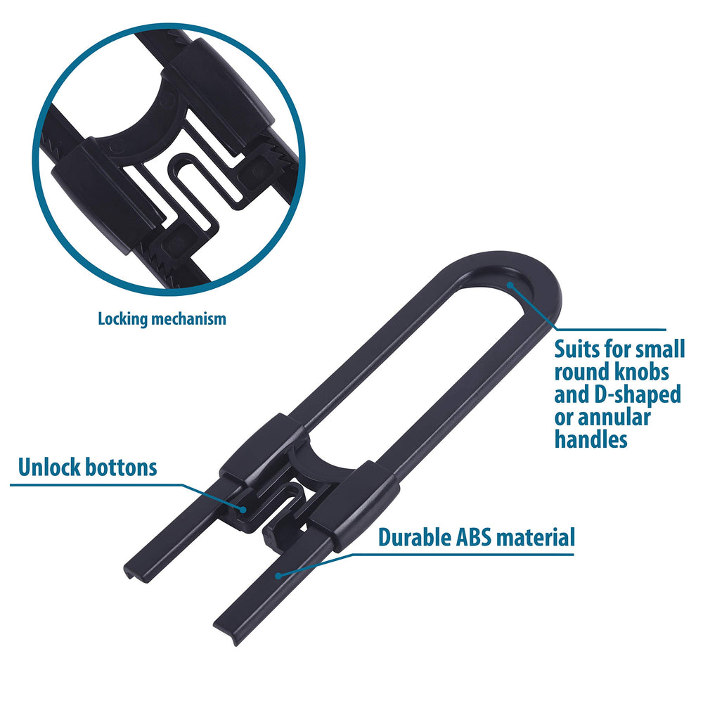 CUTESAFETY universal-fit-knob-handle locks adapt to mushroom knobs and D-shaped handles.