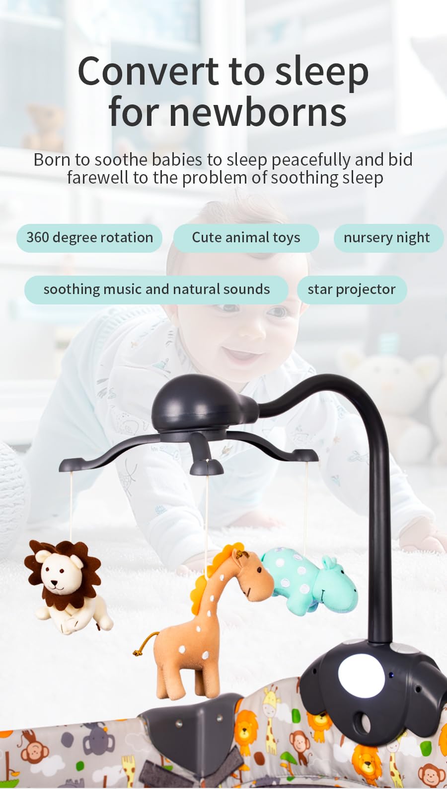 Cutie Pumpkin crib mobile 360-degree rotation with plush pendants