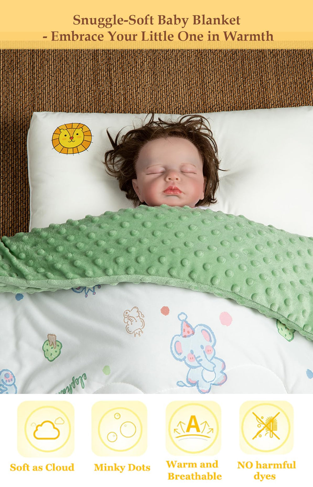 Cutie Pumpkin green color toddler comforter ideal for daycare and nursery routines.