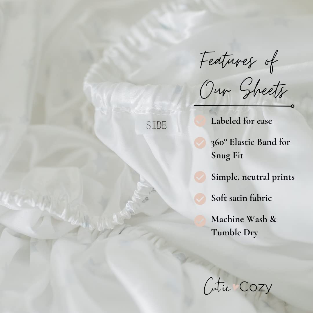CutieCozy crib sheet label highlights top bottom side for easy dressing.