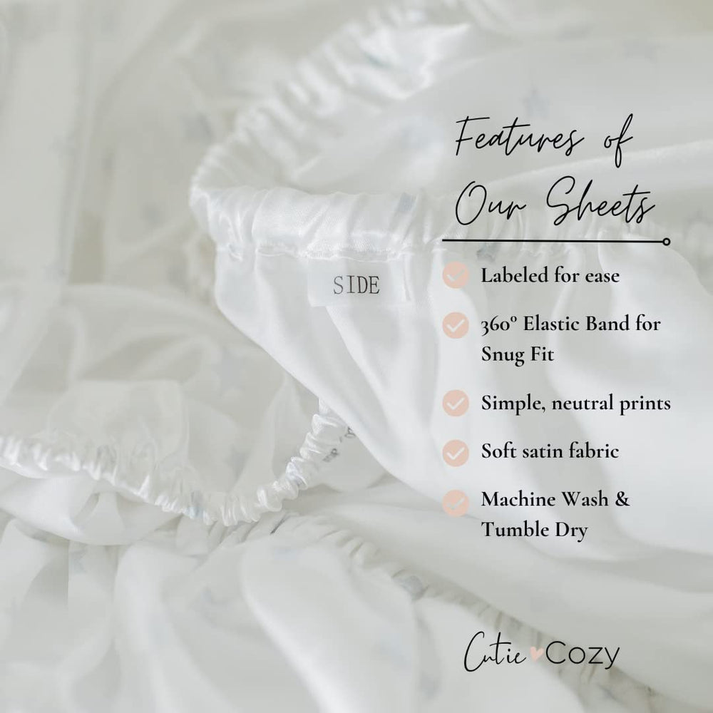 CutieCozy crib sheet label highlights top bottom side for easy dressing.
