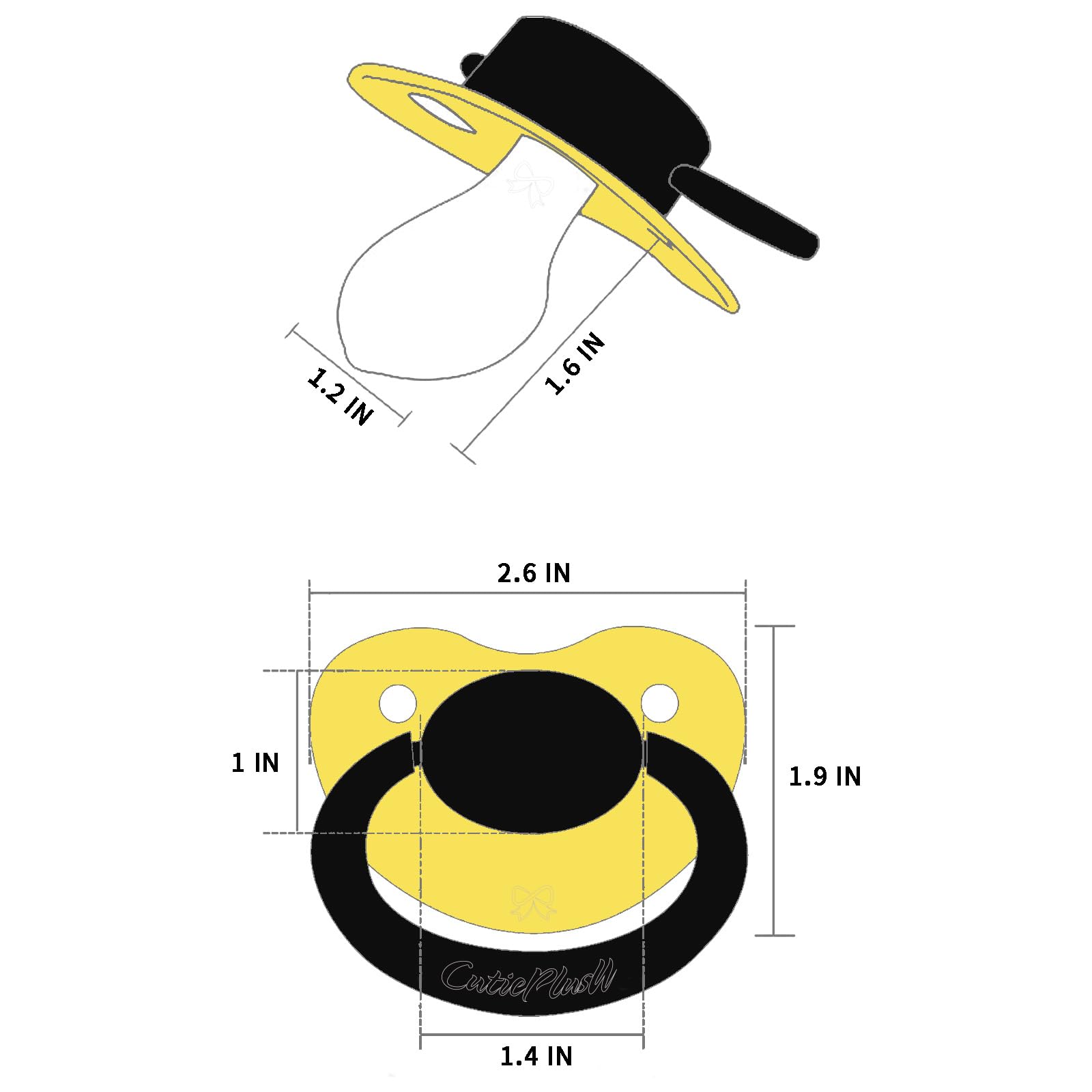 CutiePlusU pacifier parts in view, ready for assembly and customization.