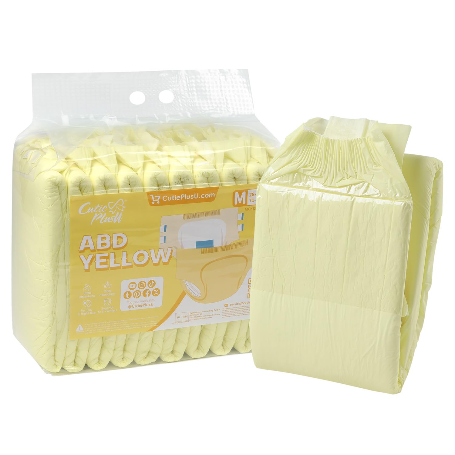 CutiePlusU front waist yellow purple tape showing easy readjustment