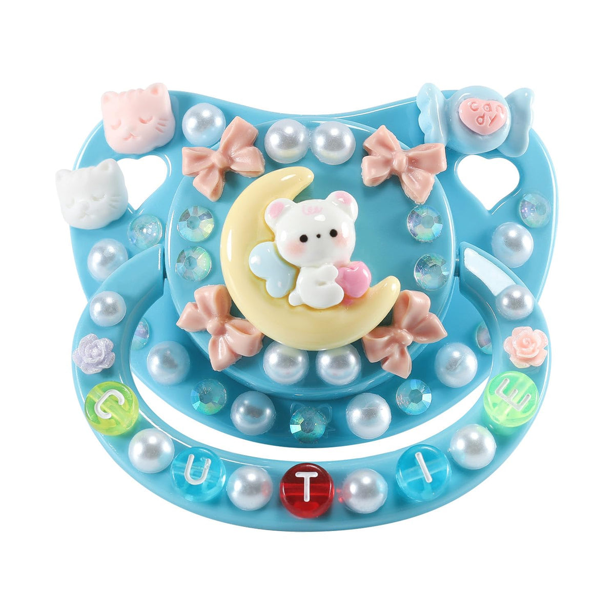 CutiePlusU moon bear pacifier close-up highlighting soothing design