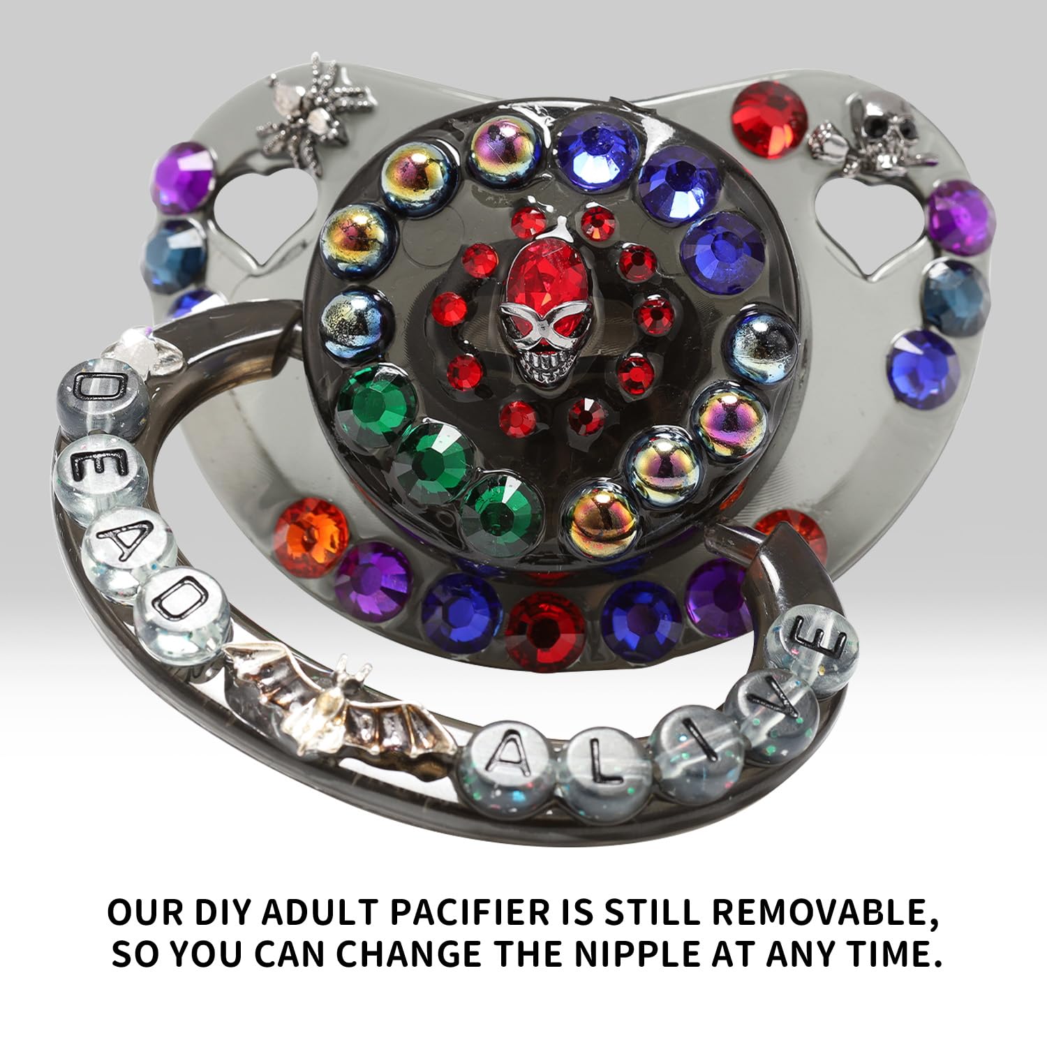 CutiePlusU silver bats and black roses accent, colorful pearls enhance the bold look