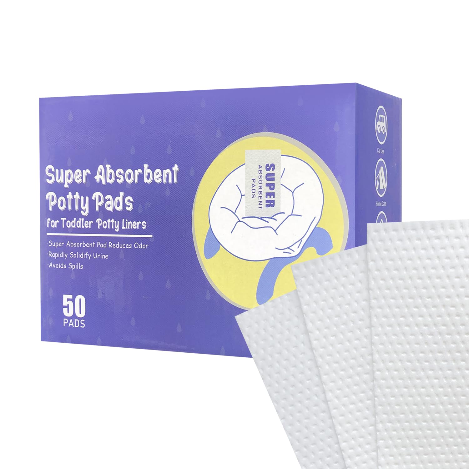 CUXFLS disposable potty absorbent pad travel pack shows ultra-fast absorption for on-the-go messes
