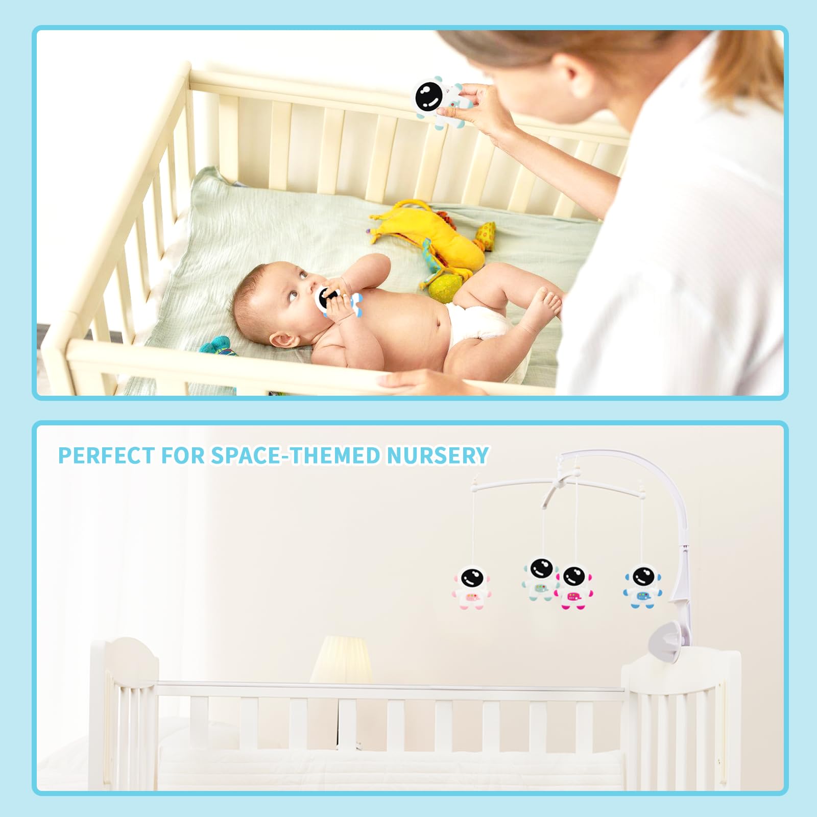 Cuxnoo Baby Teething Spaceman Toy pink temperature-safe silicone withstands boiling and freezing.
