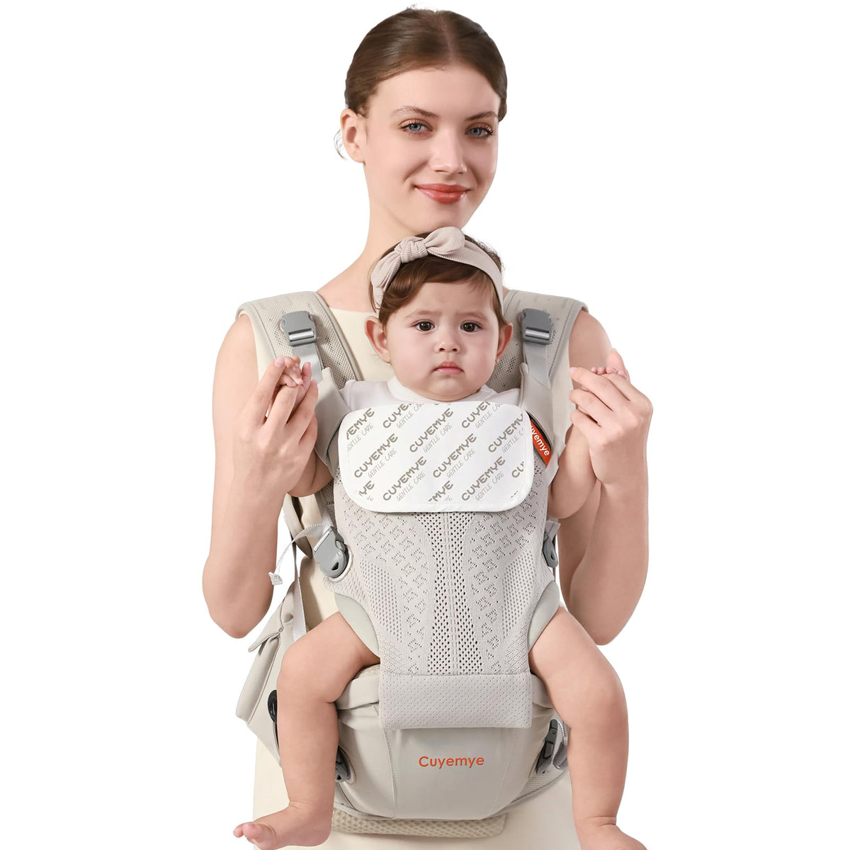 Cuyemye baby carrier hip seat front view showing secure support