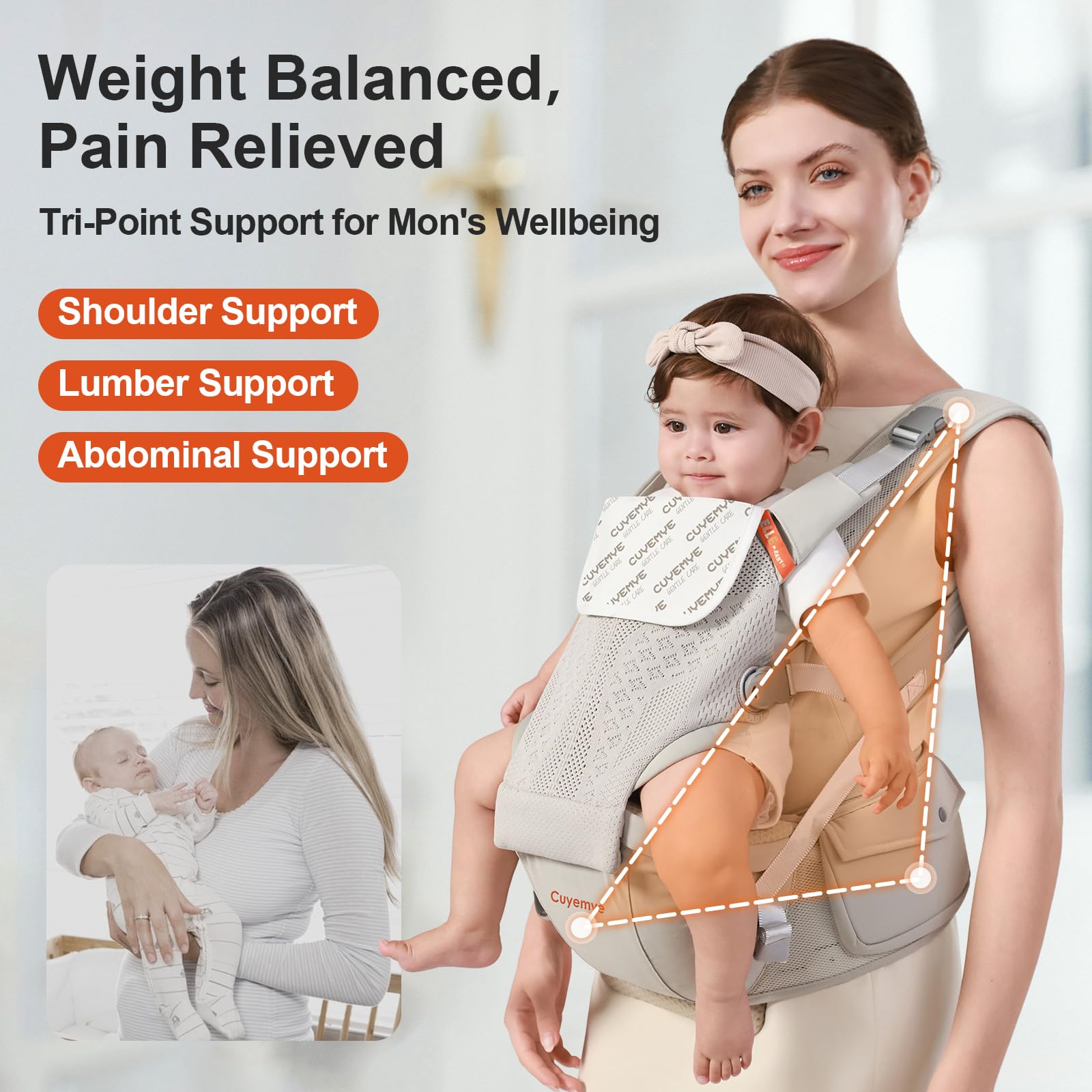 Cuyemye baby carrier hip seat worn side view supports comfort