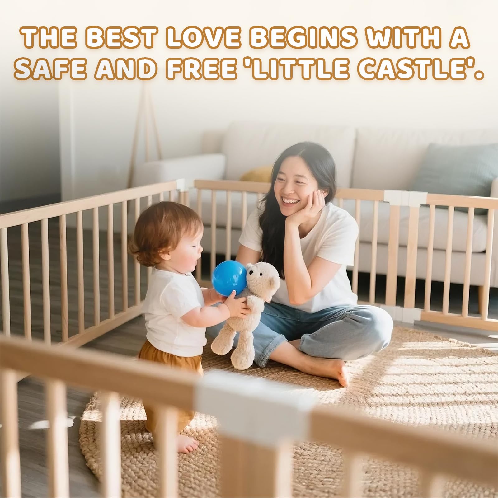 CYacan wooden playpen anti-slip base keeps baby play safe on various floors.