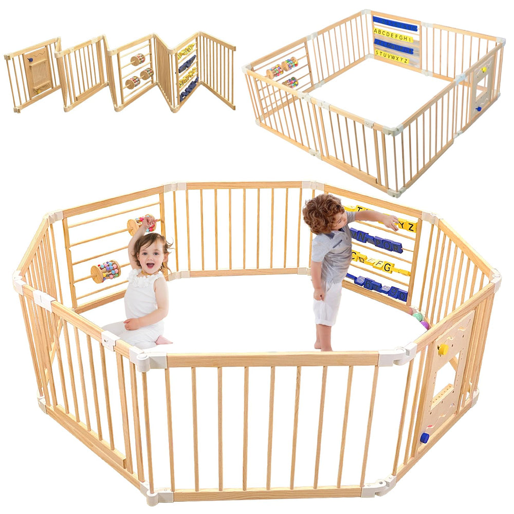 CYacan wooden baby playpen folded size showcases portability for parents on the go.