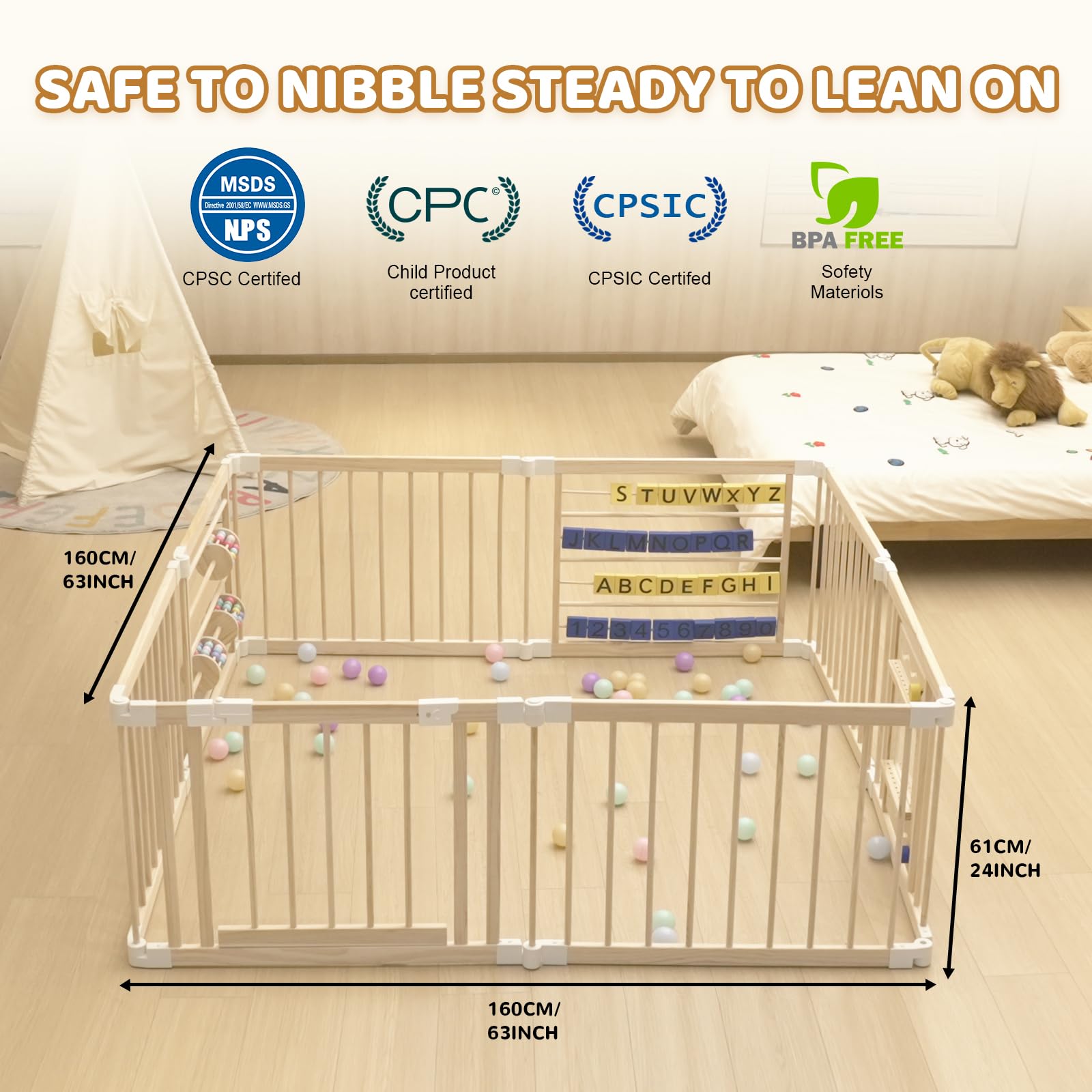 CYacan wooden baby playpen safety buckle secures panels for worry-free exploration.