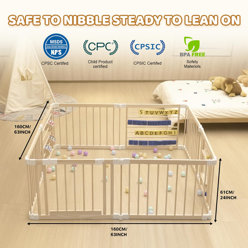 CYacan wooden baby playpen safety buckle secures panels for worry-free exploration.