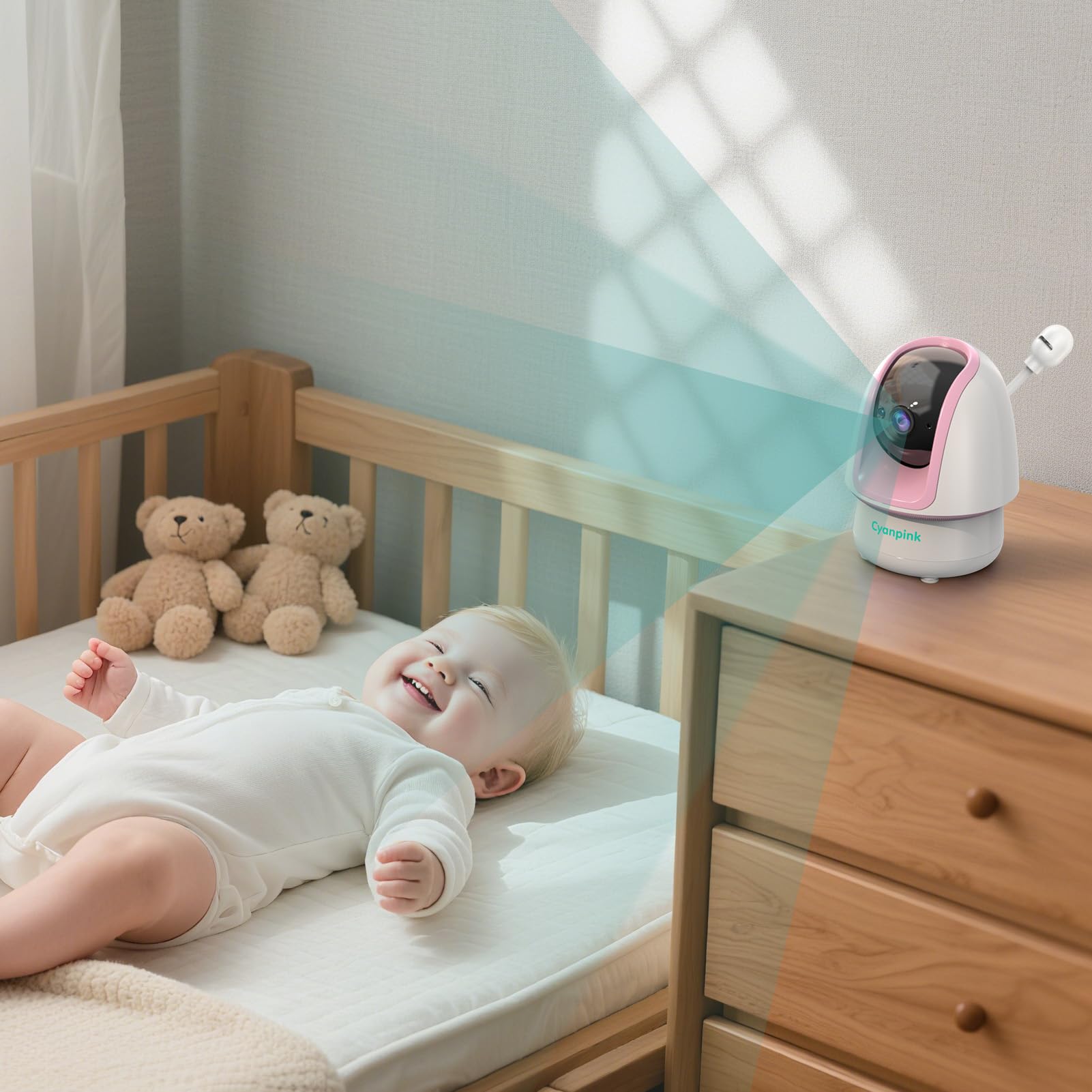 Cyanpink Video Baby Monitor 5000mAh battery delivers long life between charges.