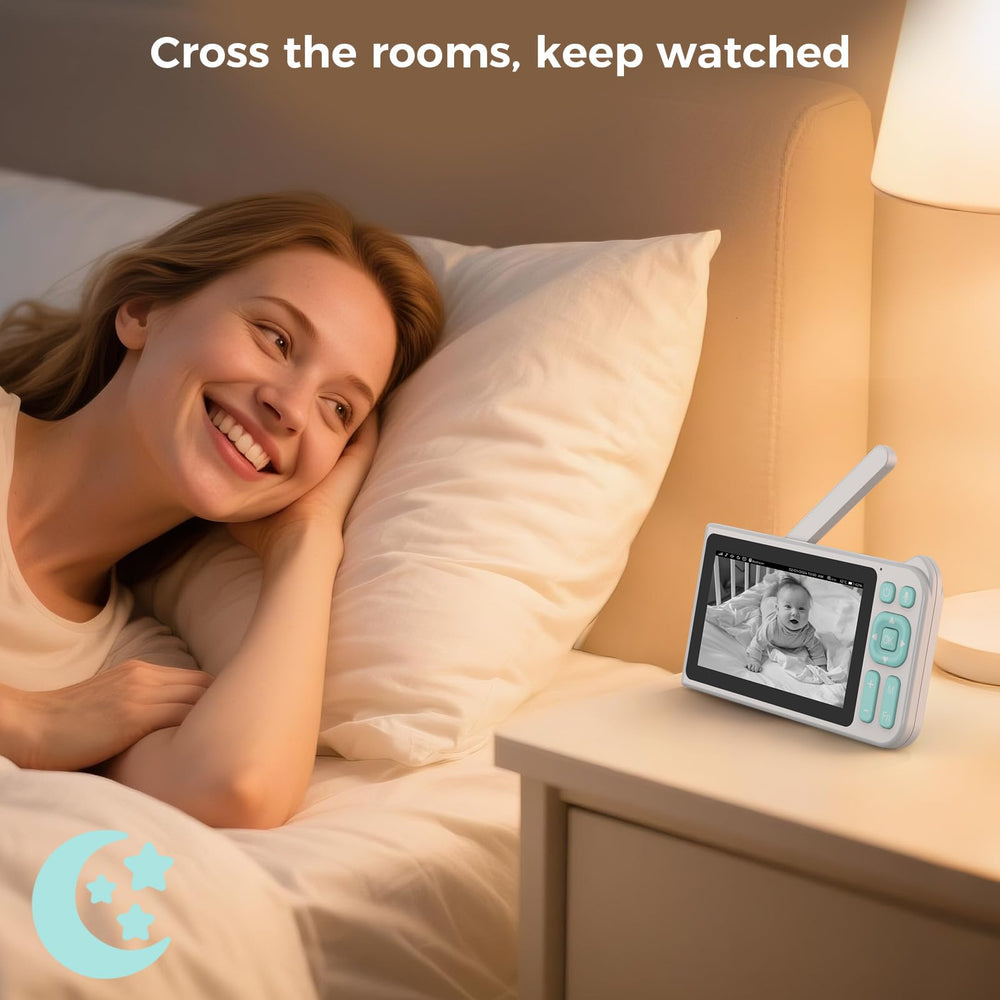 Cyanpink Video Baby Monitor 5-inch HD screen for clear daytime monitoring.