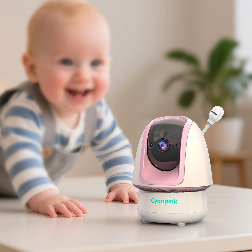 Cyanpink Video Baby Monitor PTZ with 2-way audio to adjust view and comfort baby.