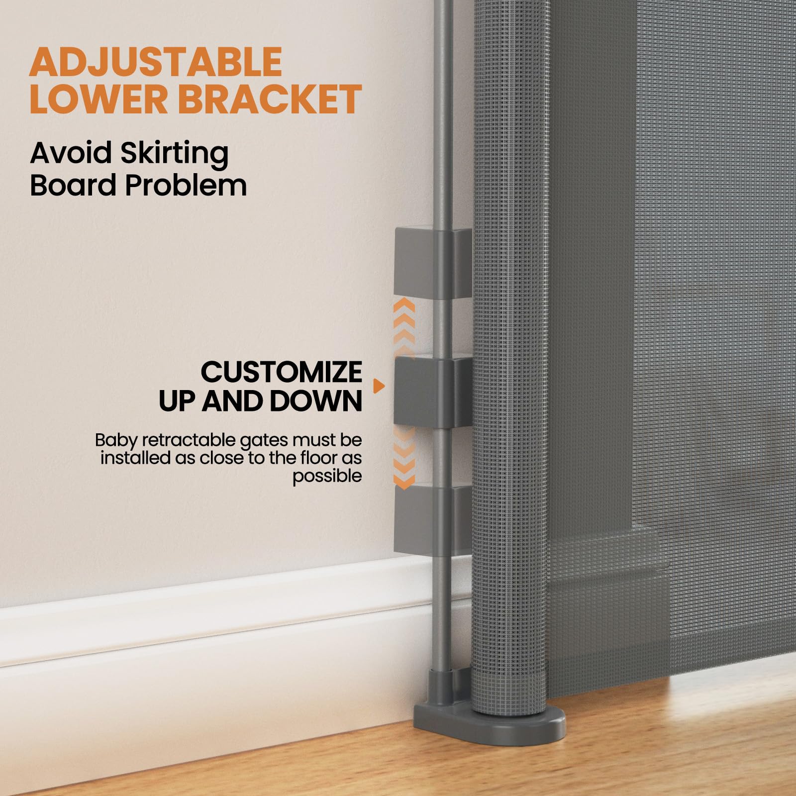 Cylrod adjustable baseboard fit enables easy installation without shims.