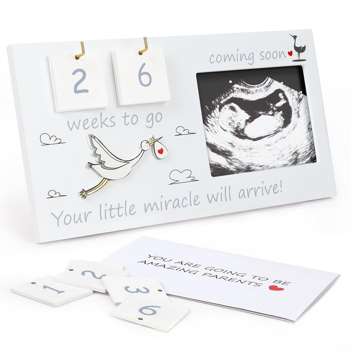 CypherX baby-sonogram-frame-full-display shows a 4x3 photo in the wood frame for cherished memories.