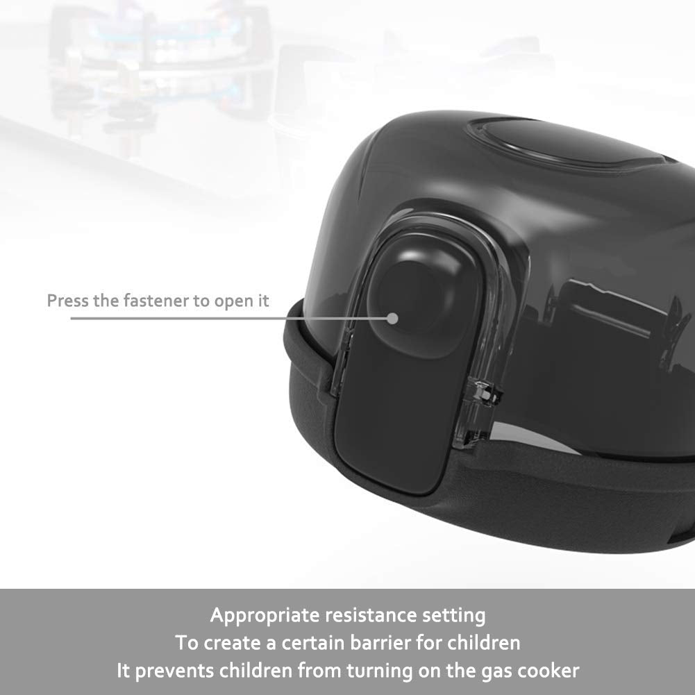 Cypropid universal-fit knob covers on stove with visible dimensions.