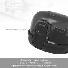 Cypropid universal-fit knob covers on stove with visible dimensions.