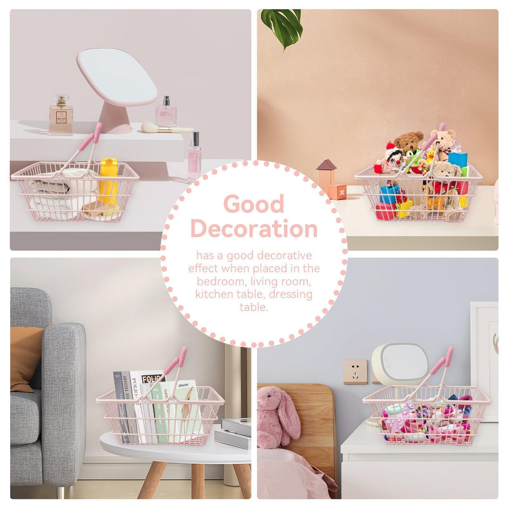 Cyrank mini pink basket decor idea adds color to a dresser