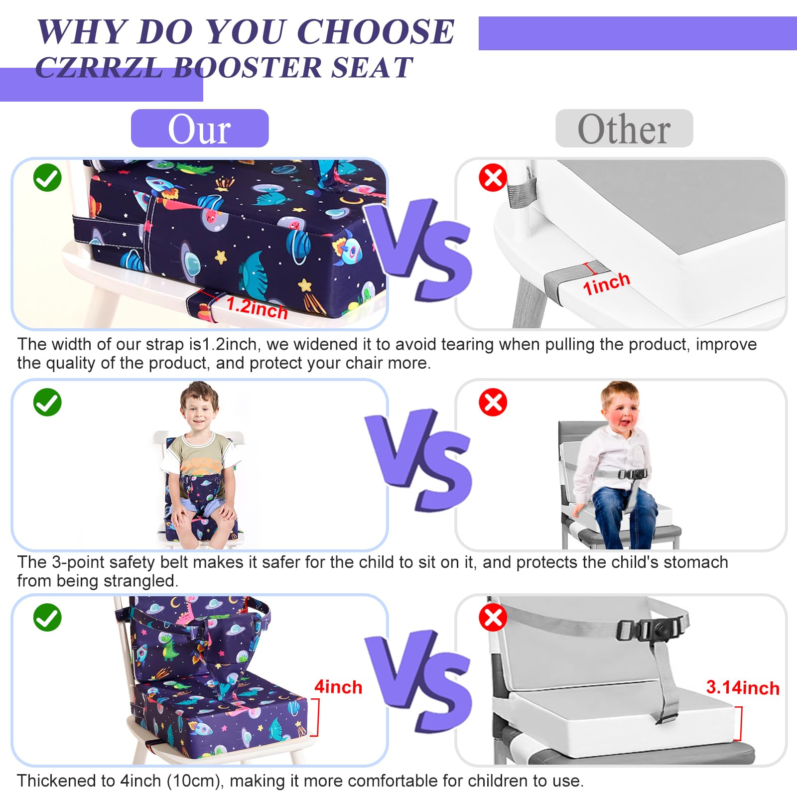 Czrrzl Toddler Booster Seat portable design makes travel meals simpler.