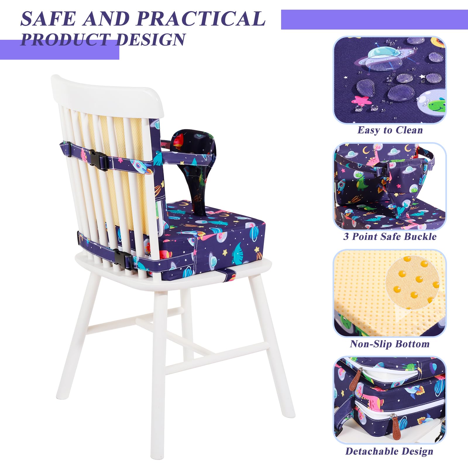 Czrrzl Toddler Booster Seat features waterproof fabric for easy wipe-clean spills.