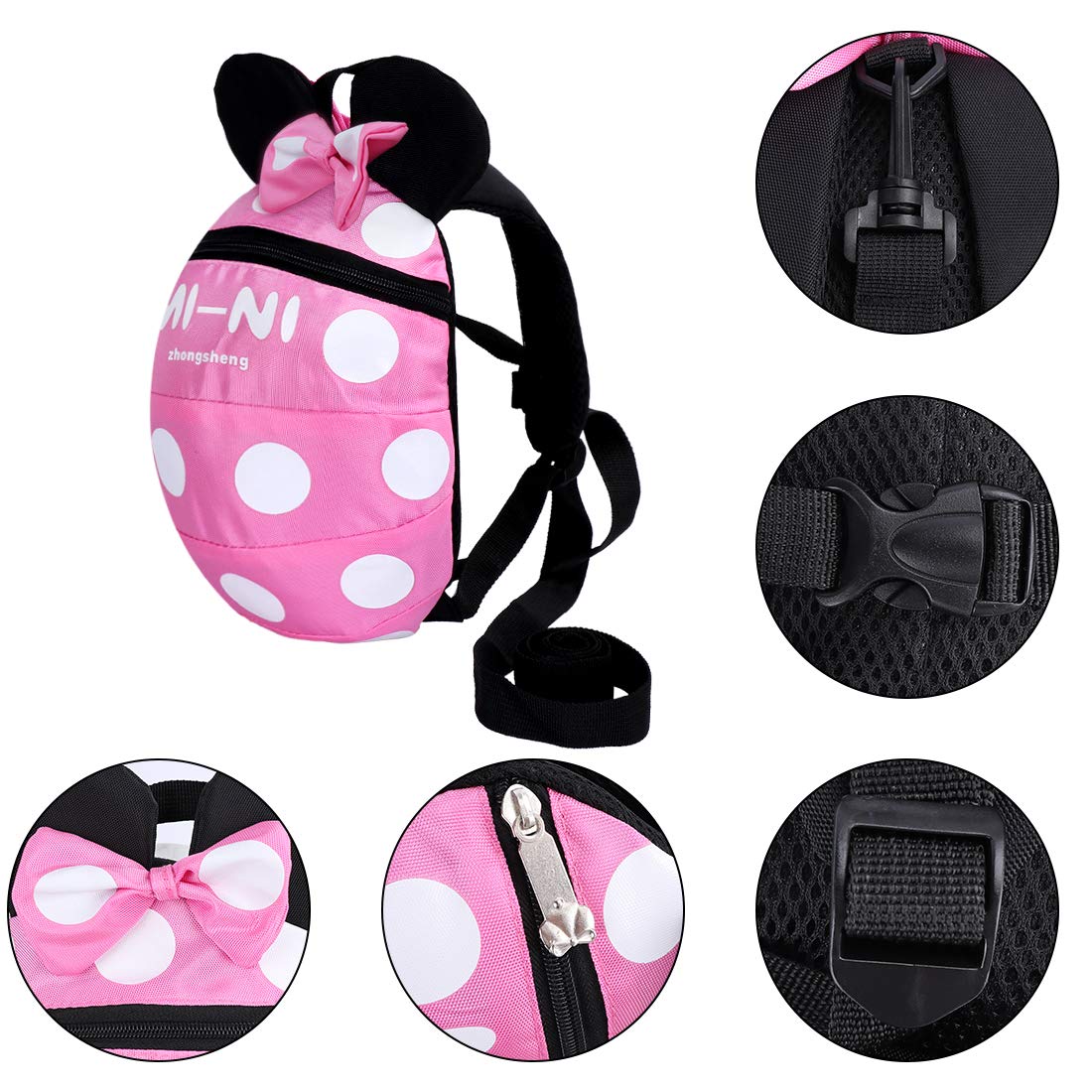 CZSYZCZS baby toddler leash backpack pink back view showing lightweight comfort for little shoulders