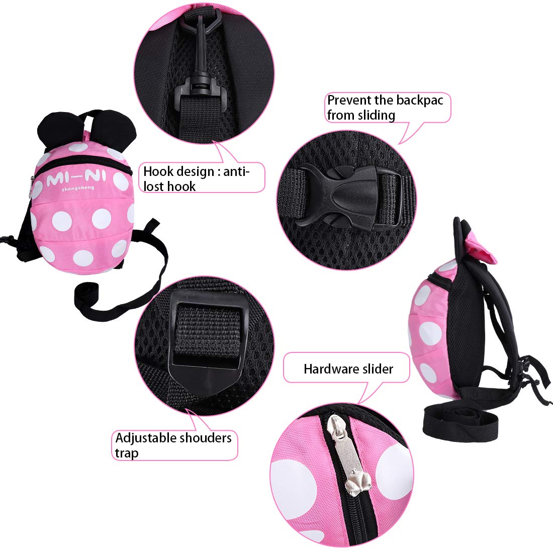 CZSYZCZS detachable leash pink waist-clip design prevents slips in busy environments