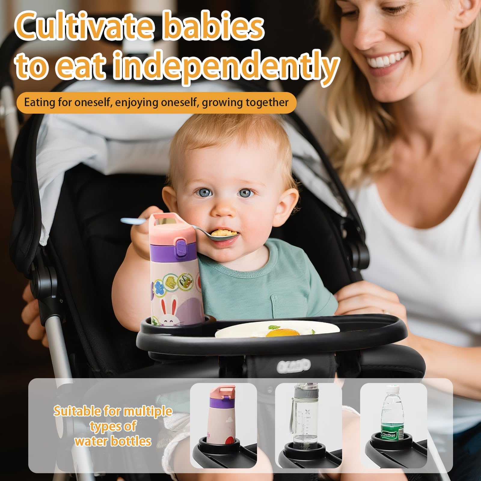 D BABE snack tray cup holder detail keeps drinks upright during bumps.