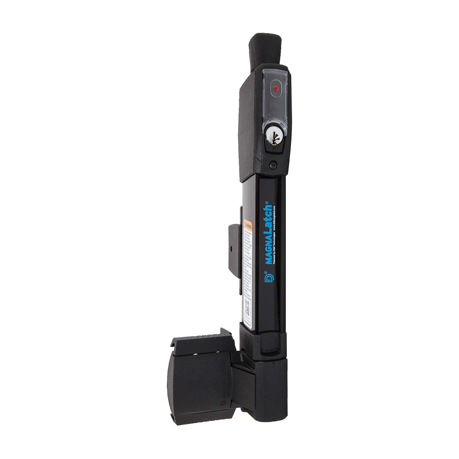 D&D Technologies MagnaLatch vertical-pull hinge in use on a gate showing secure latch action