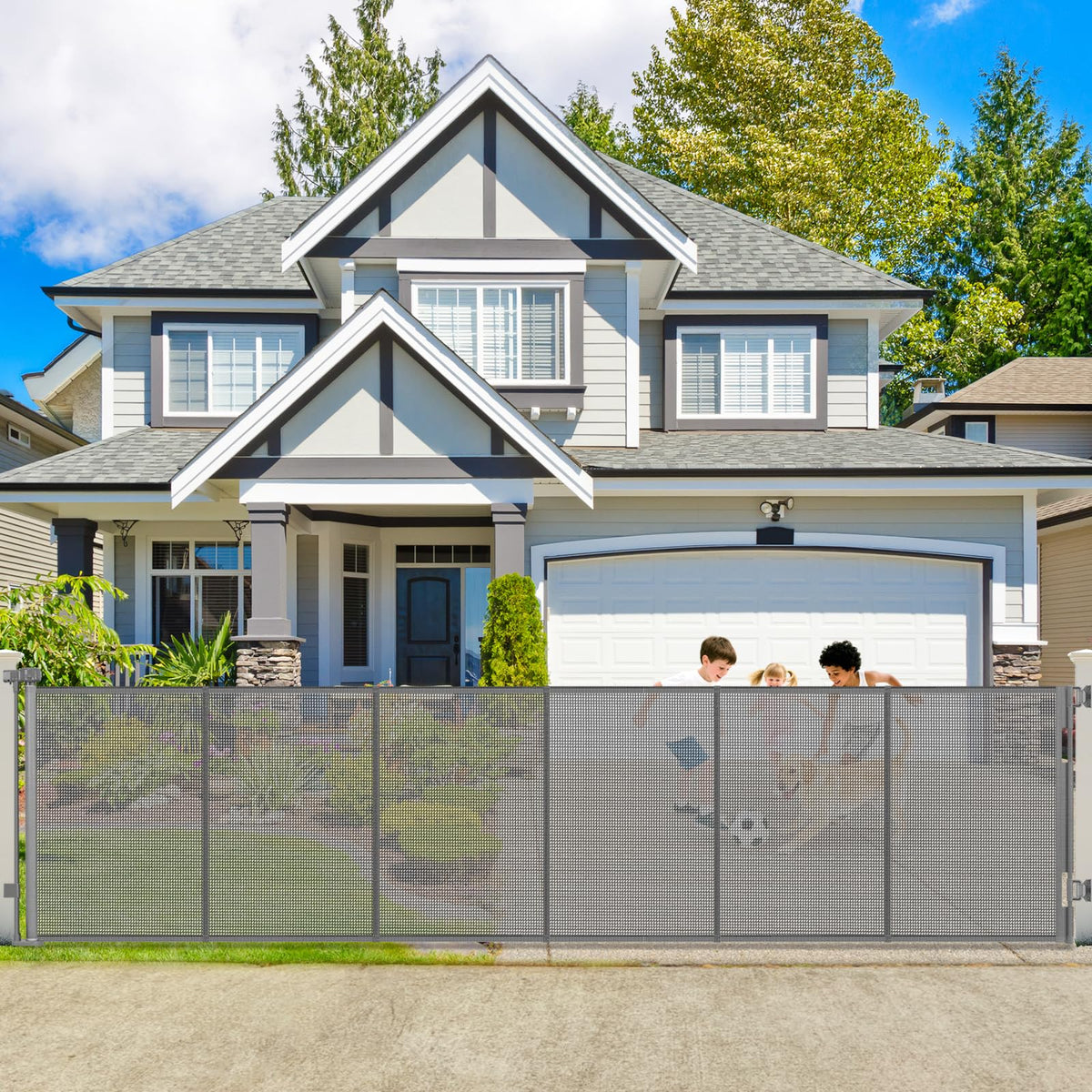 Dabormi 250-inch retractable fence extended across a wide opening for versatile indoor/outdoor use.