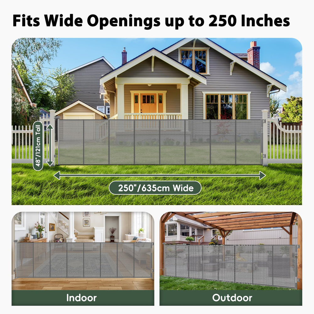 Dabormi 48-inch tall gate provides pet and child containment with privacy.