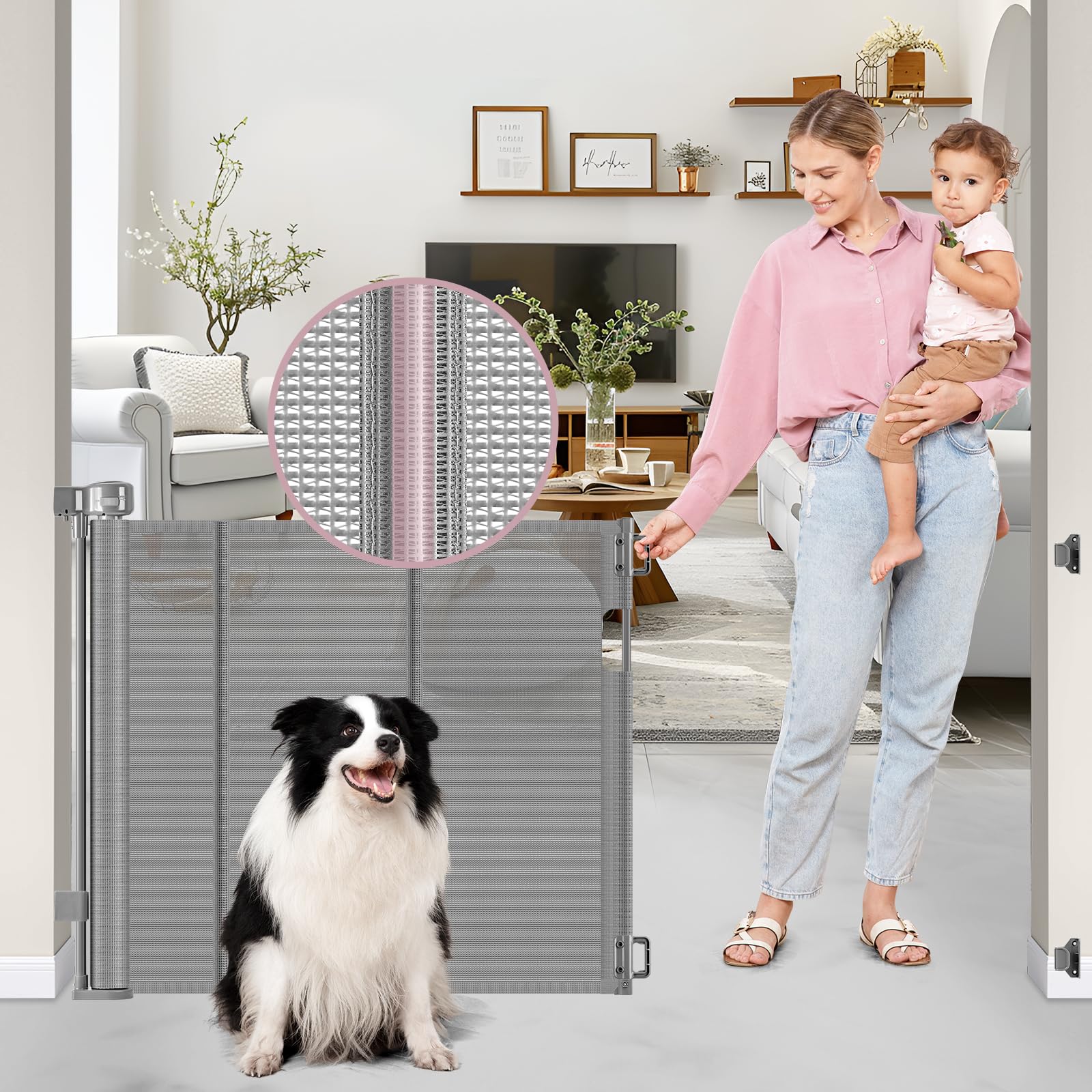 Dabormi 56-wide retractable gate setup secures stairs and doorways for safer access