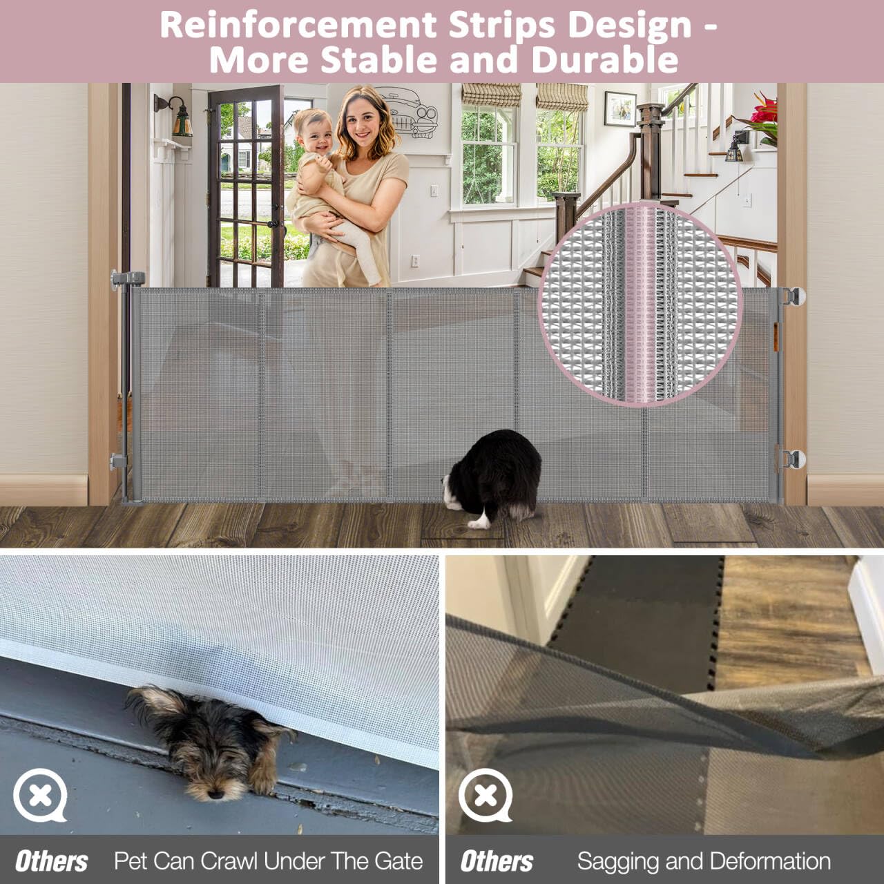 Dabormi 96-inch wide gate in-use across a doorway for wide-space safety.