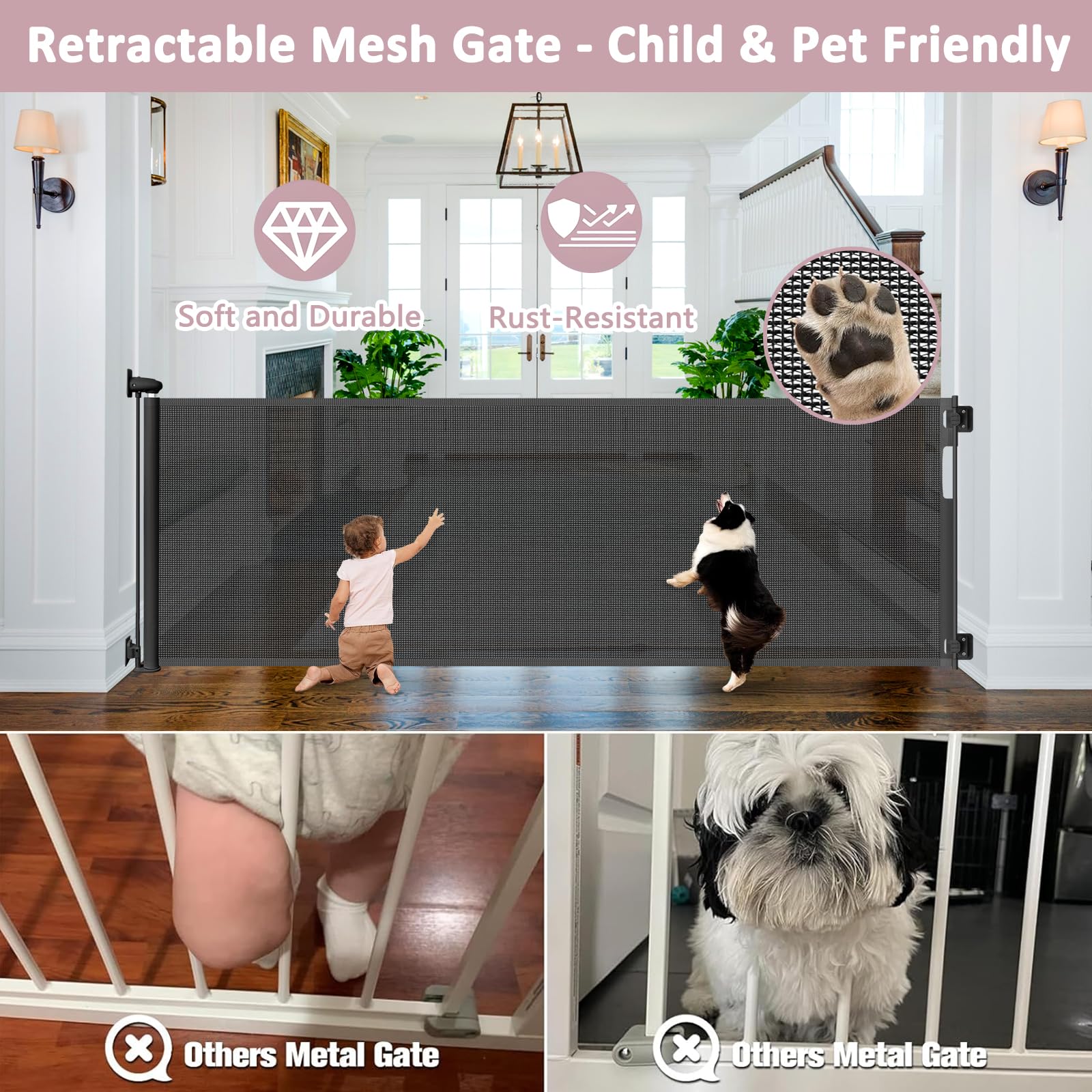 Dabormi floor adhesive hooks secure the gate to the floor and prevent crawling underneath.