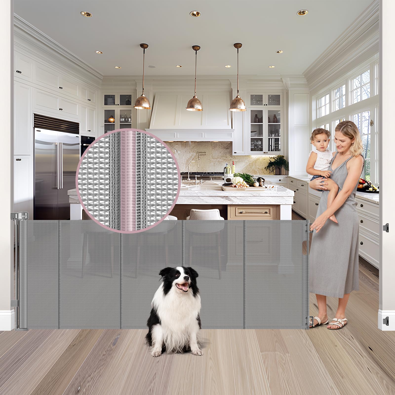 Dabormi reinforced 72-wide gate extended to cover wide openings with secure safety