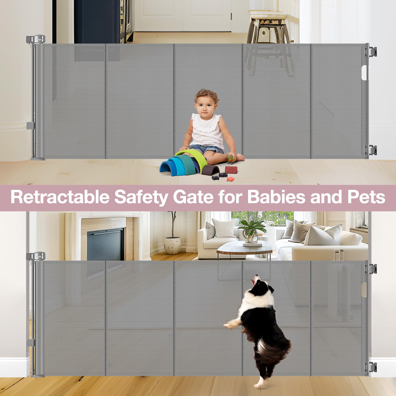 Dabormi reinforced 72-wide gate soft mesh reduces bumps for kids and pets