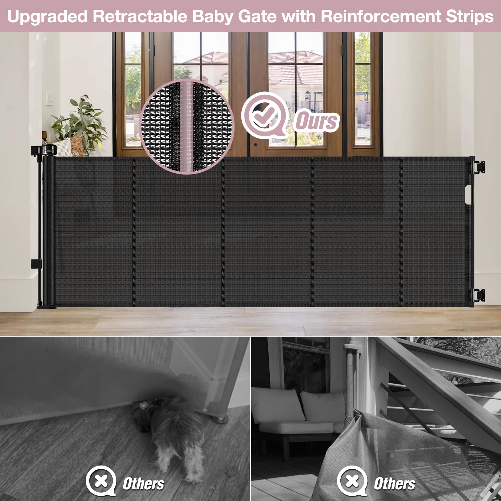 Dabormi reinforced gate keeping babies and pets safe at stairs.