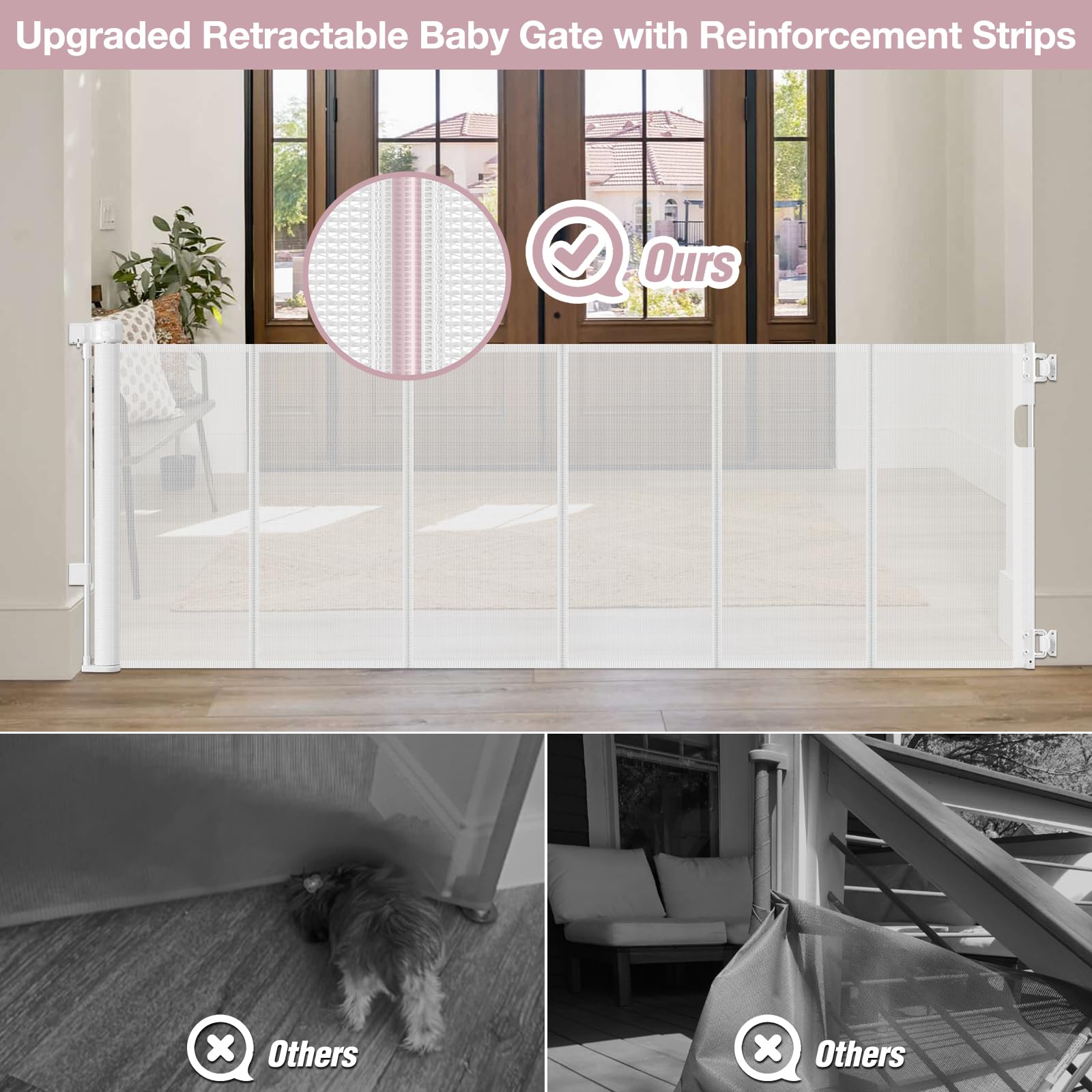 Dabormi retractable gate mesh enables easy one-handed operation for families.