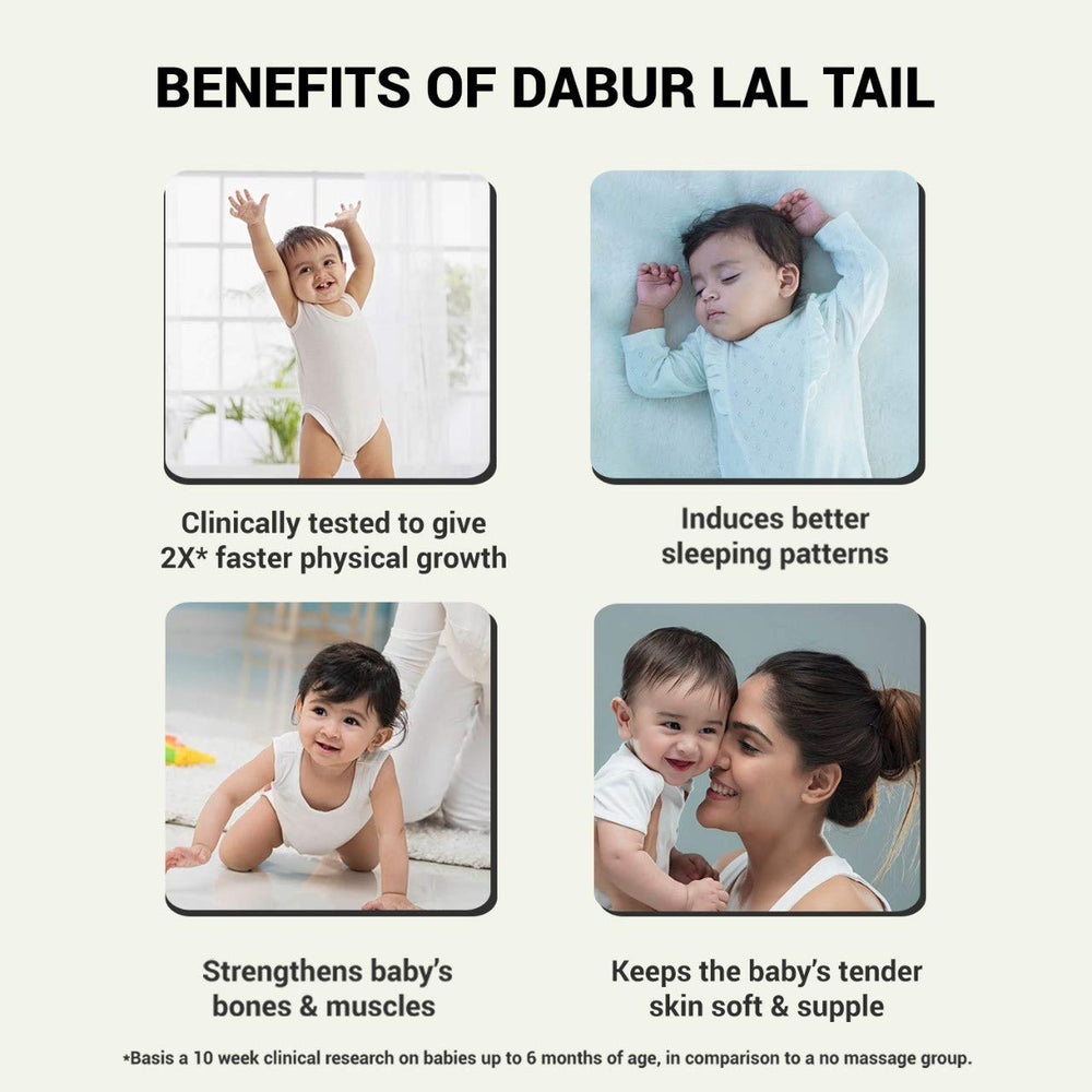 Dabur Lal Tail used in baby massage for gentle bonding and skin care.