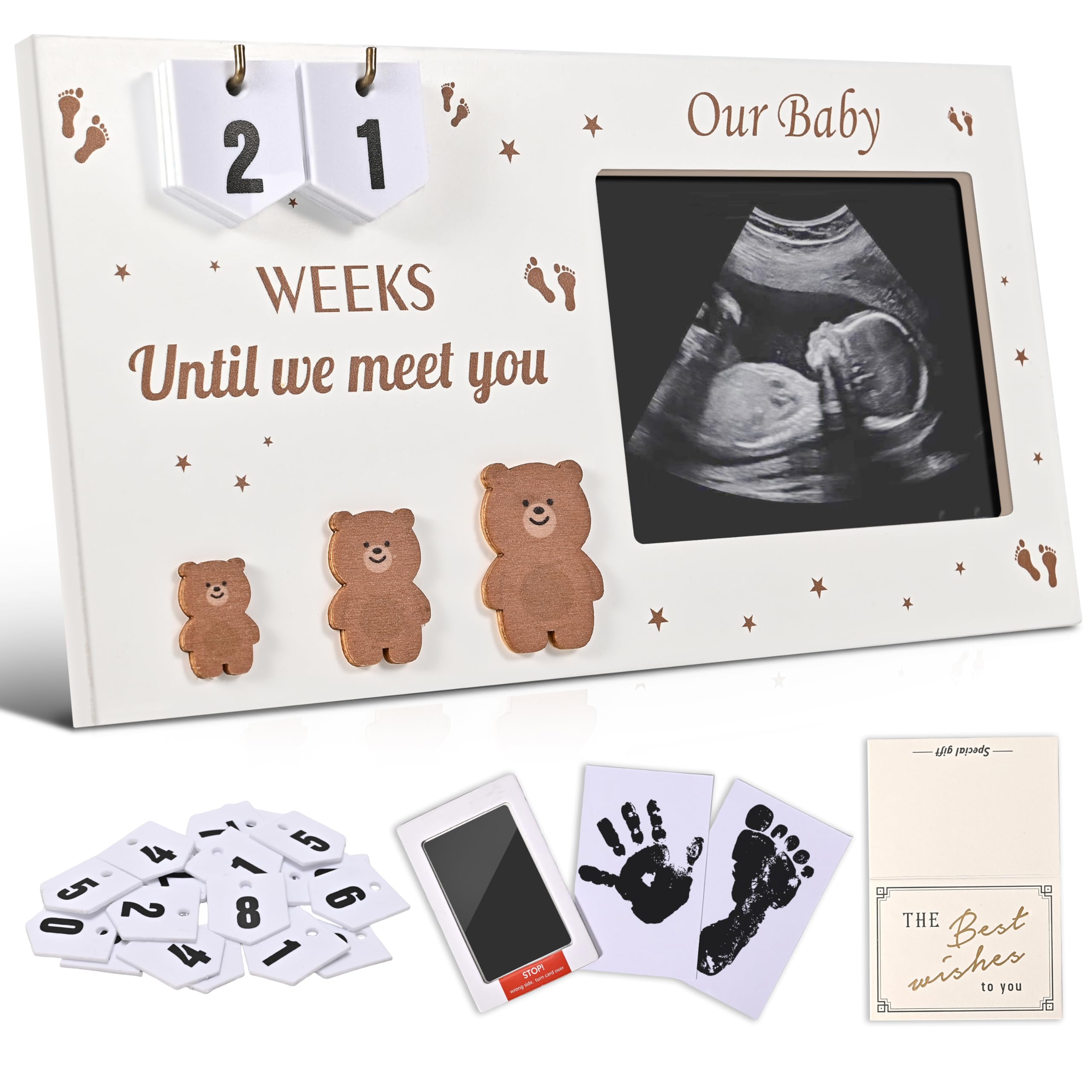 DACO MIN bear-frame ultrasound display with weekly countdown visuals