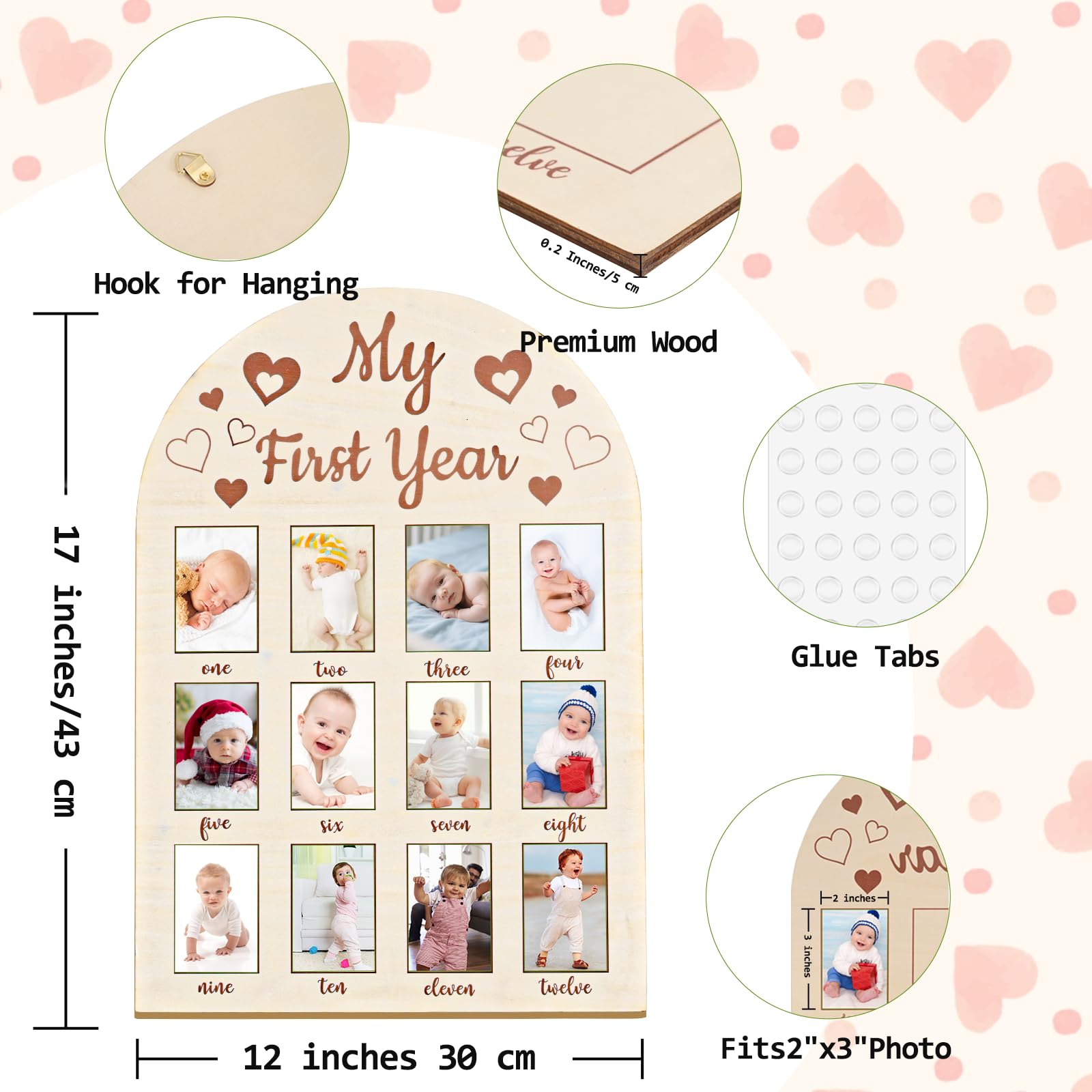 DACO MIN first-year photo display with adhesive dots for quick updates